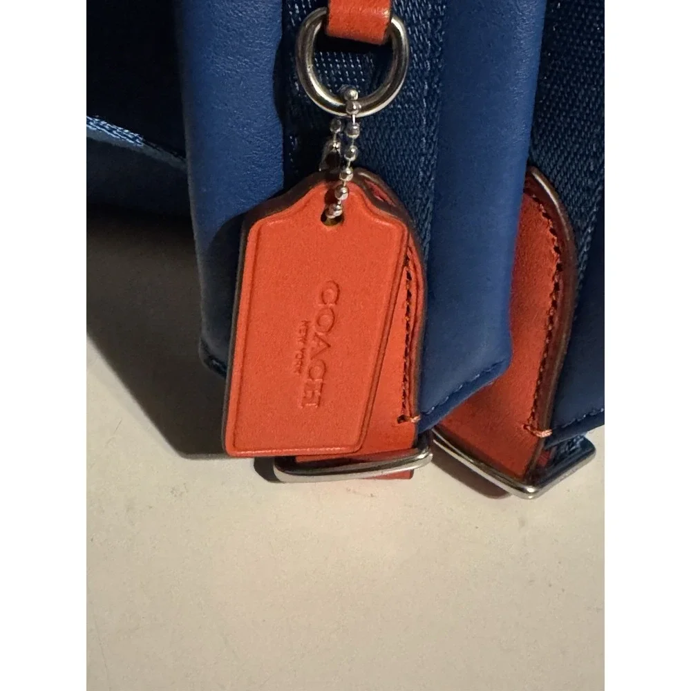 Coach Academy Leather Backpack Blue Varsity Zipper Travel Laptop New Rare $595